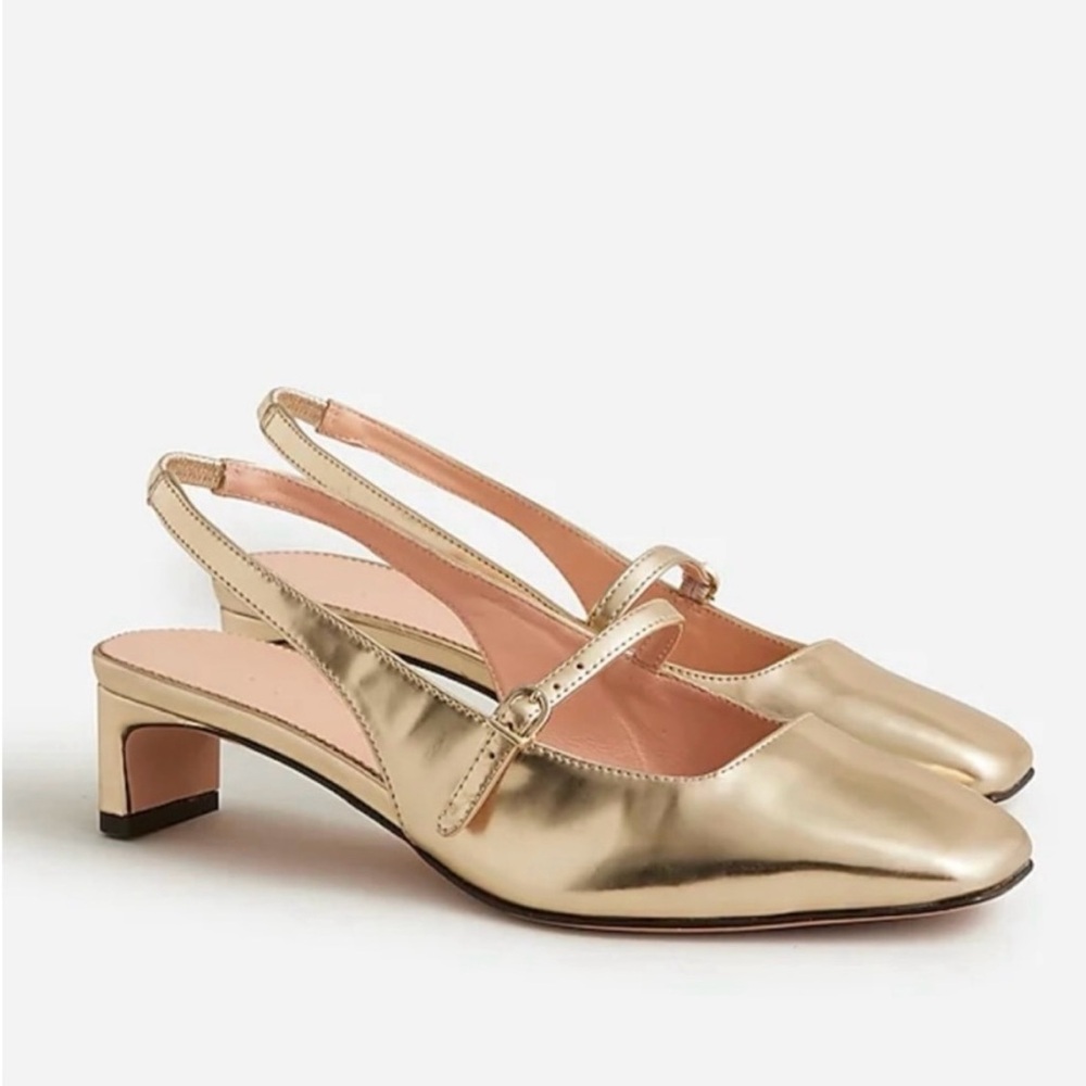 J.crew Layla slingback mary Jane heels in specchio leather size 7.5